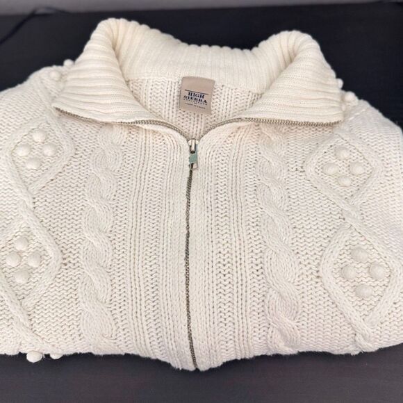 High Sierra Chunky Cable Knit Zip Sweater Cream Ivory Bobble Detail Size M - Picture 3 of 9